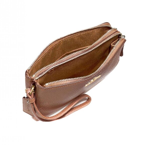 Coach Double Corner Zip Wristlet – Pebble Leather in Saddle - No Callouts - Picture 6 of 6